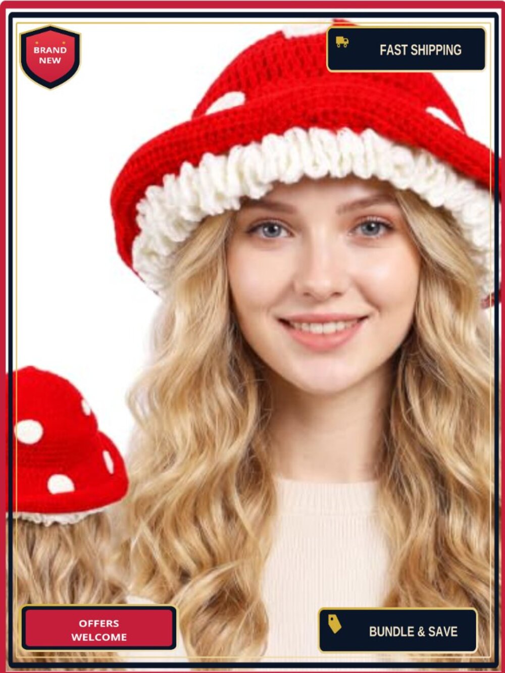 Mushroom Knitted Bucket Hat Novelty Cosplay Accessory Adult One Size